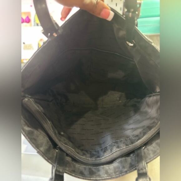 MICHAEL KORS Jet Set Monogram Black PVC Canvas & Leather Logo Medium Tote - Picture 8 of 9